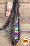 Hilason Western Horse Headstall Bridle American Leather Brown Aztec Inlay