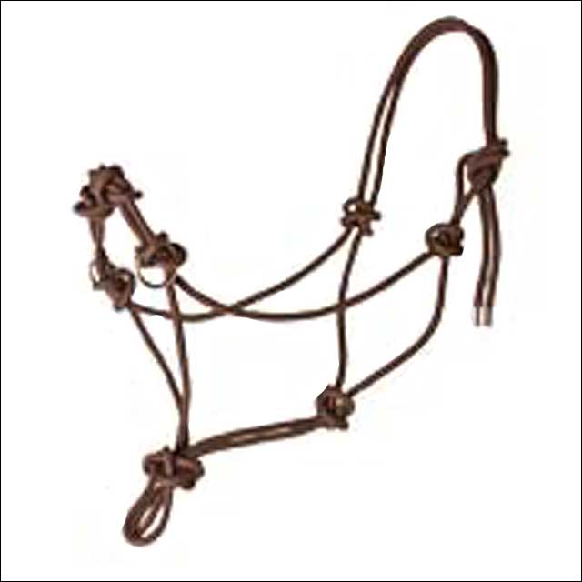 Hilason Western Tack Side Pull Horse Rope Halter Brown W. Nickle Plated Ring - Uhorse