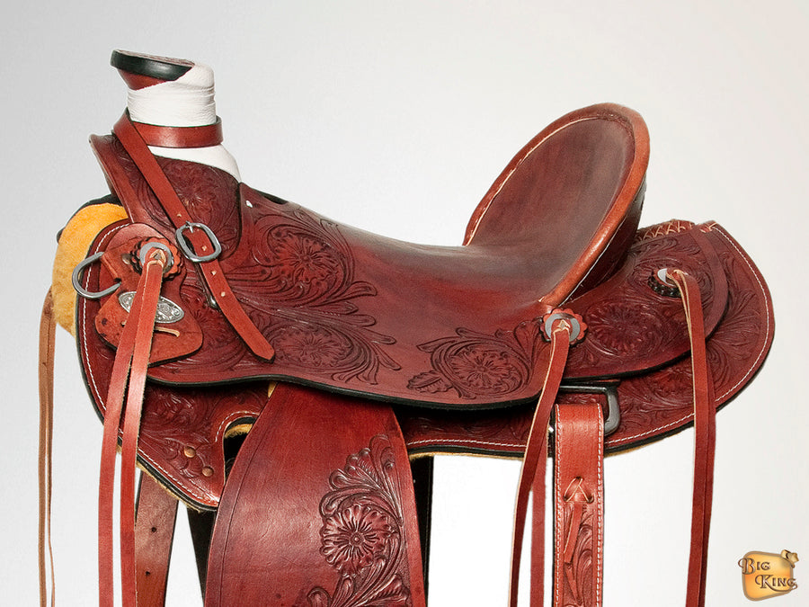 HILASON Western Horse Wade Saddle Leather Ranch Roping Mahogany | Hand Tooled & For Horses