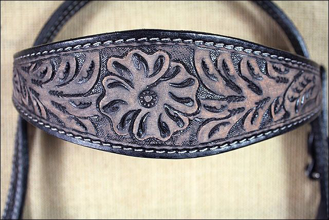HILASON Western Horse Headstall Breast Collar Set Genuine American Leather Floral Rough Out Black | For Horses