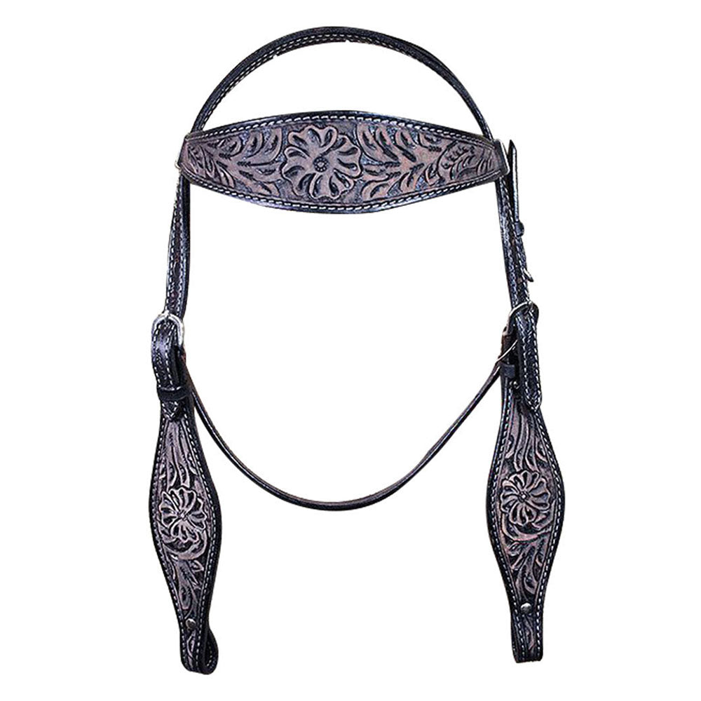 HILASON Western Horse Headstall & Breast Collar Tack Genuine American Leather Floral Rough Out Black