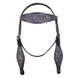 HILASON Western Horse Headstall & Breast Collar Tack Genuine American Leather Floral Rough Out Black