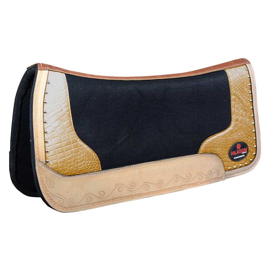 HILASON Western Wool Felt Horse Saddle Pad W/ Distressed Wear Leather | for Horses