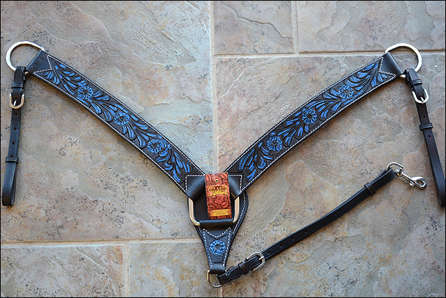 Hilason Western Horse Headstall & Breast Collar American Leather Black Tuquoise