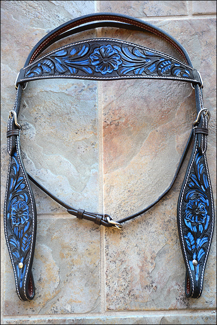 Hilason Western Horse Headstall & Breast Collar American Leather Black Tuquoise
