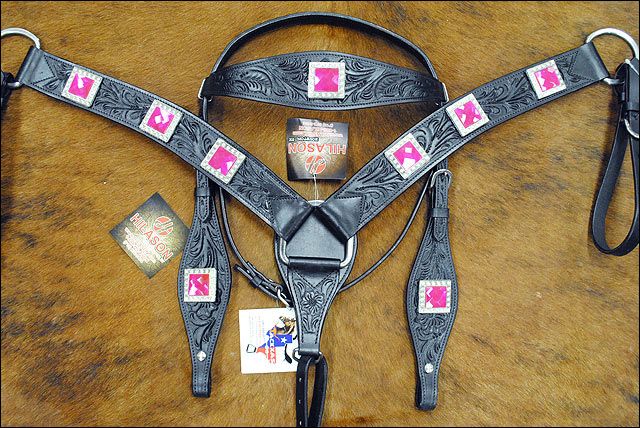 HILASON Western Horse Headstall Breast Collar Set Tack Genuine American Leather