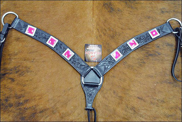 Hilason Western Headstall & Breast Collar Horse American Leather Black Pink