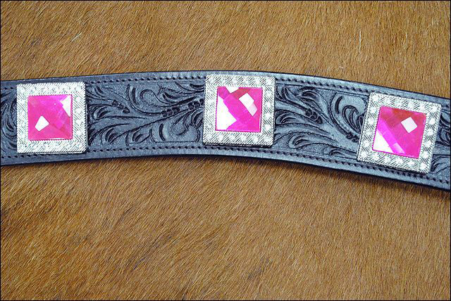 Hilason Western Headstall & Breast Collar Horse American Leather Black Pink