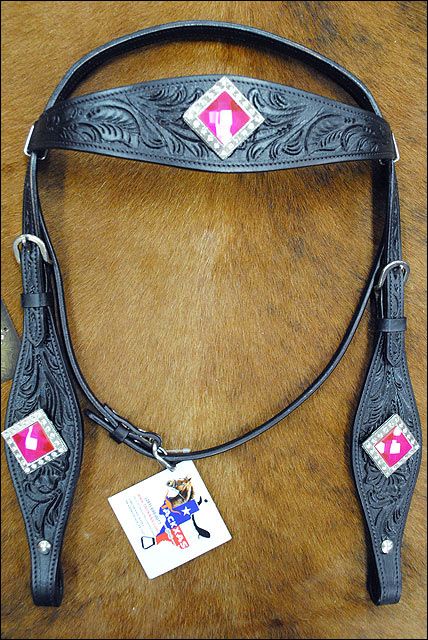 Hilason Western Headstall & Breast Collar Horse American Leather Black Pink