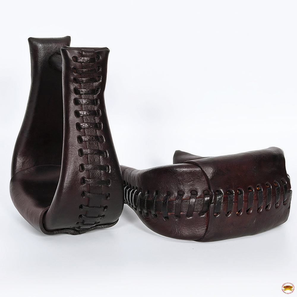 HILASON Western Saddle Bell Dark Oil Leather Horse Stirrups | Equestrian All-Purpose