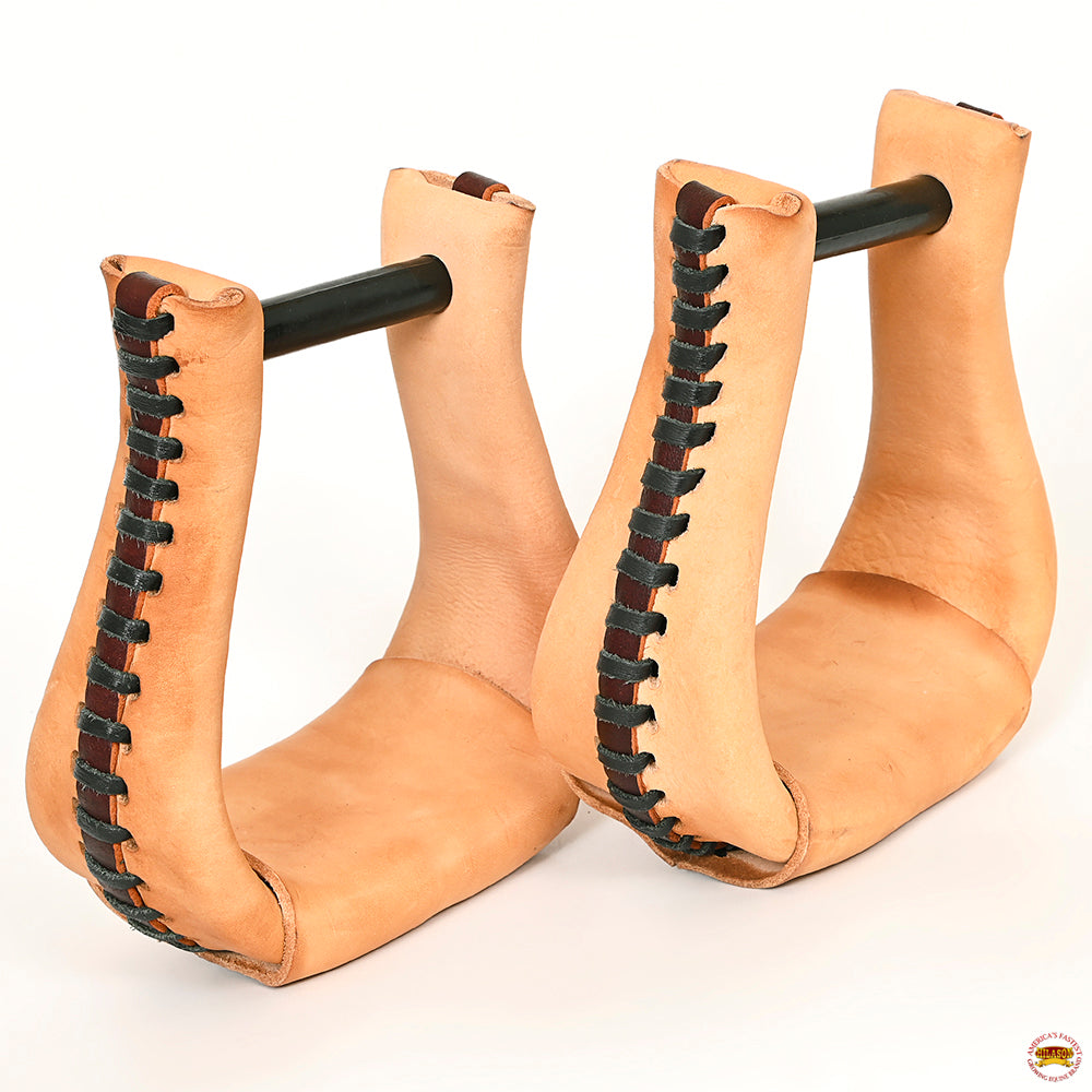 HILASON Western Saddle Bell Oil Leather Horse Stirrups Neck 3-Inch | Trail Riding Laced