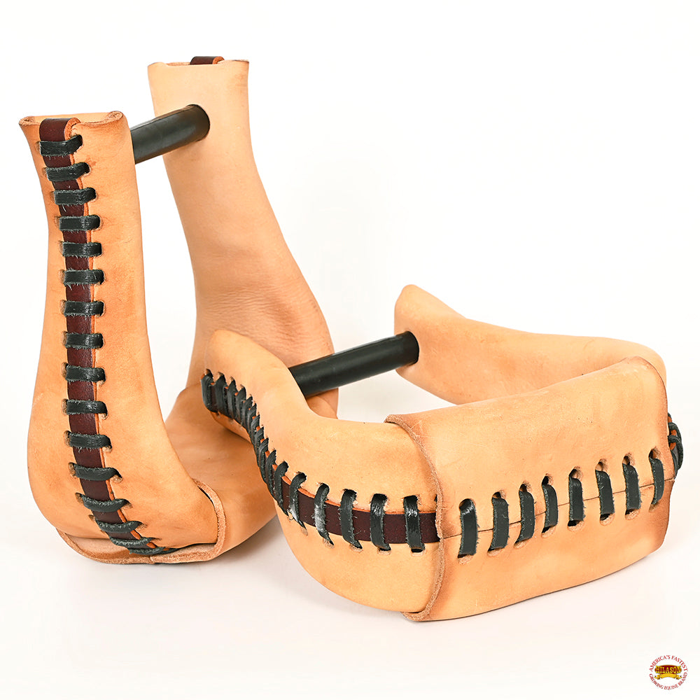 HILASON Western Saddle Bell Oil Leather Horse Stirrups Neck 3-Inch | Trail Riding Laced
