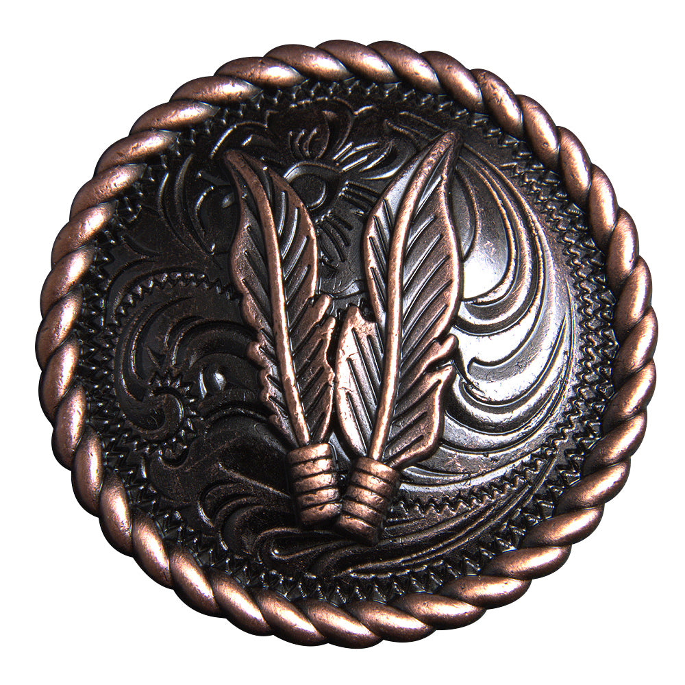 1.5" Hilason Western Style Copper Feather Rope Edge Tack Saddle Headstall Concho