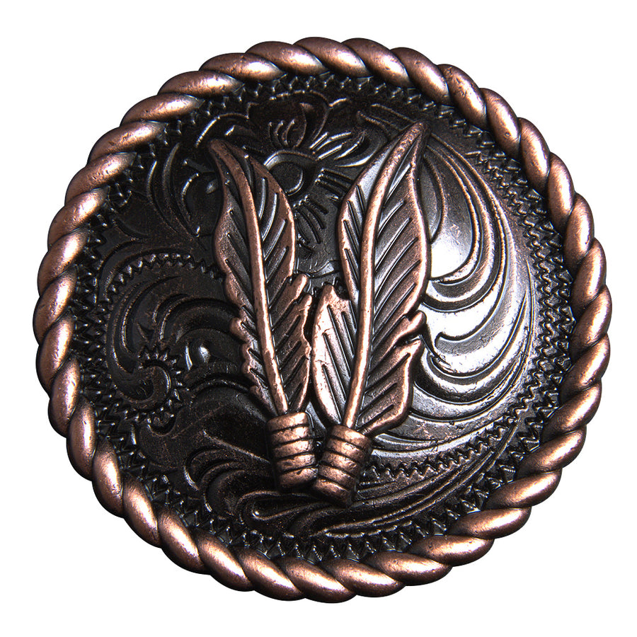 1.5" Hilason Western Style Copper Feather Rope Edge Tack Saddle Headstall Concho - Uhorse
