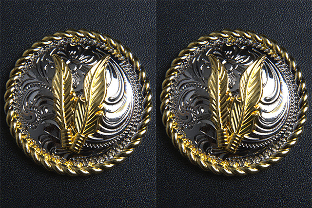 Western Screw Back Concho 1.5 In Silver Gold Feather Saddle