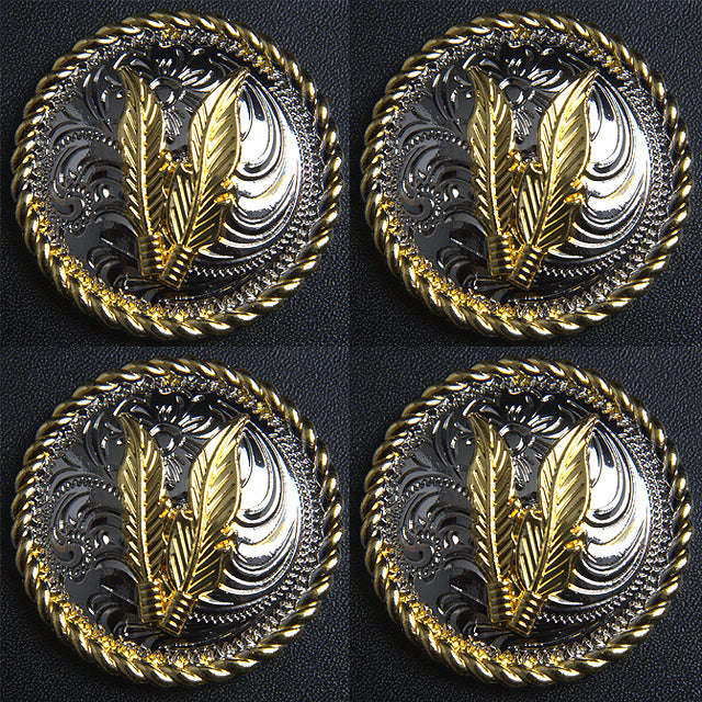 Western Screw Back Concho 1.5 In Silver Gold Feather Saddle