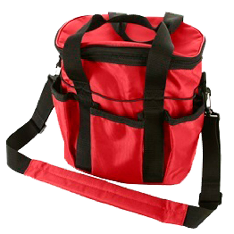 Red nylon tote bag with black handles and shoulder strap - Uhorse