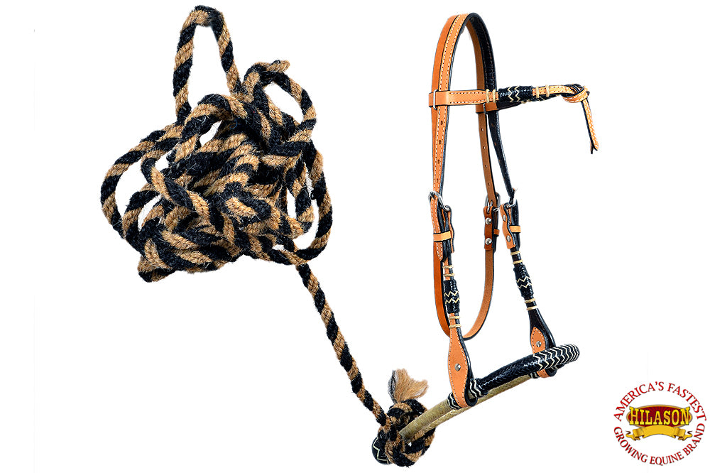 Hilason Western Horse Headstall American Leather Rawhide Bitless Rein
