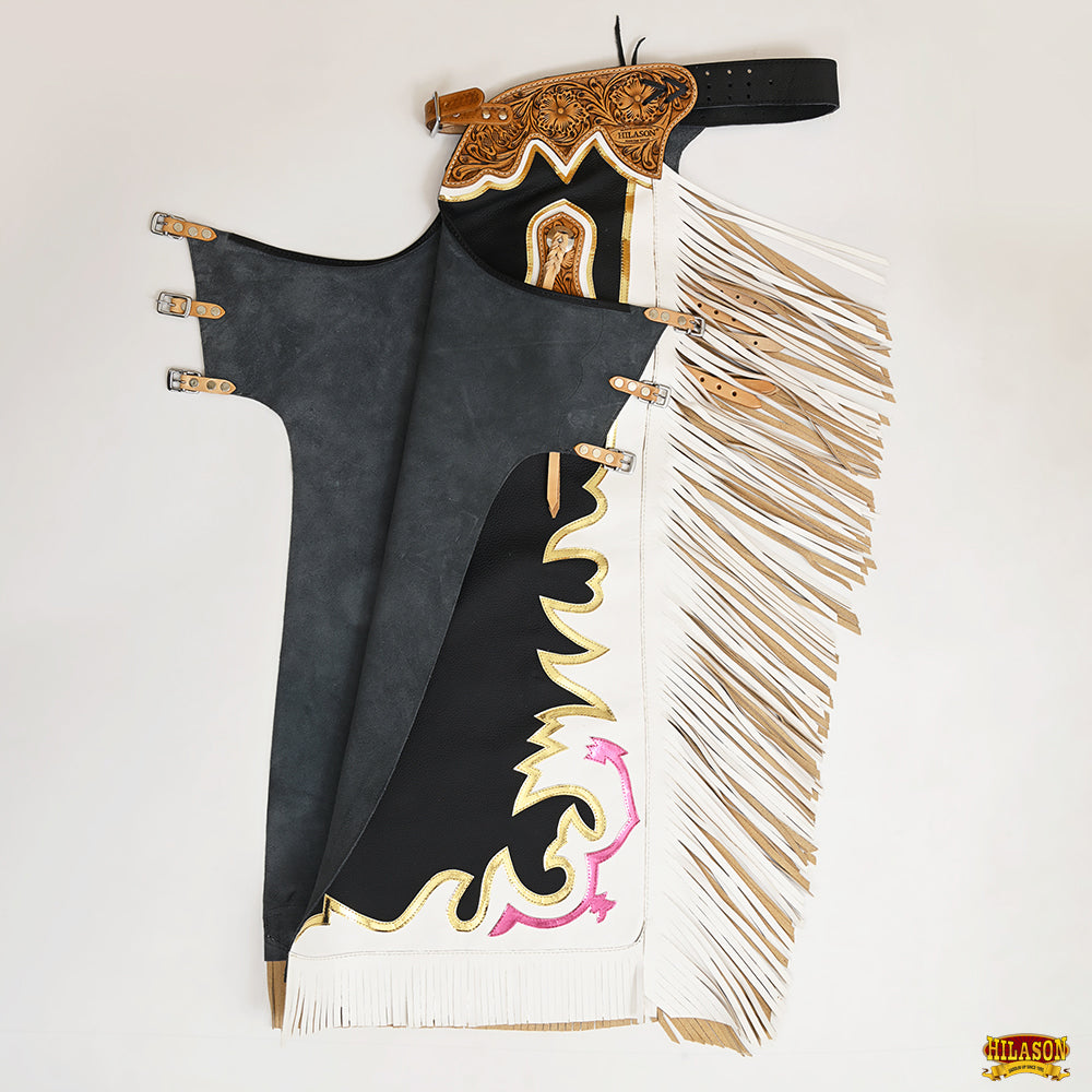 Hilason Handmade Genuine Leather Chaps Adult Handtooled Rodeo Bull Riding