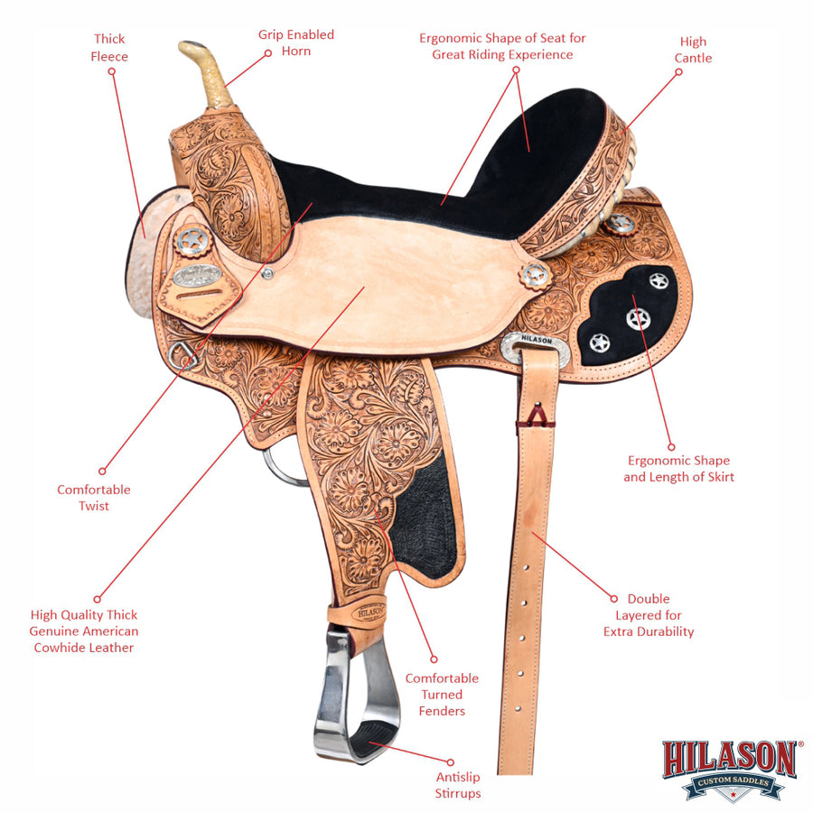 HILASON Flex Tree Western Horse Saddle American Leather Trail Barrel | for Horses Quilted
