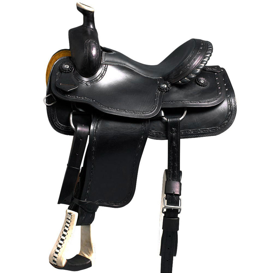 15 In Western Horse Saddle American Leather Ranch Roping Trail Hilason Black - Uhorse