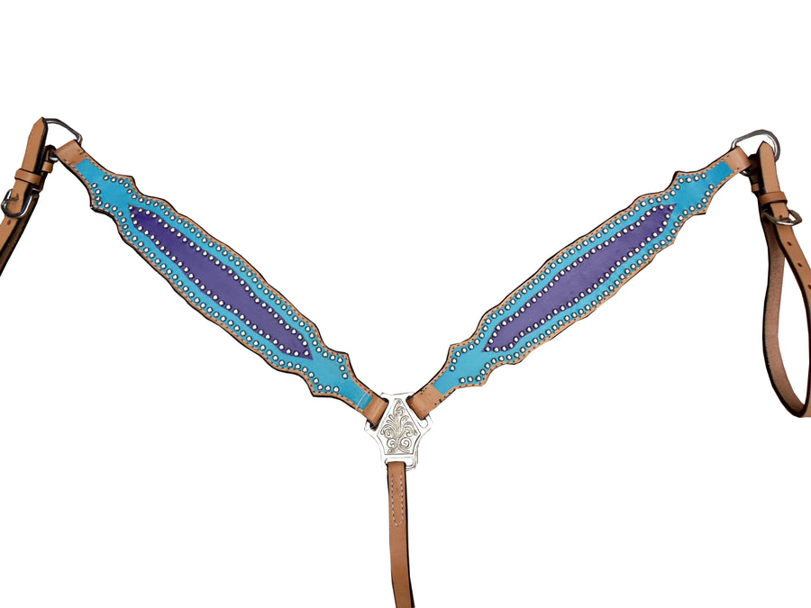 HILASON Western Horse Breast Collar One Ear Headstall Genuine Leather Blue | Headstall Bridle for Horses Western | Horse Headstall Bridle | Western Headstalls Bridle for Horses