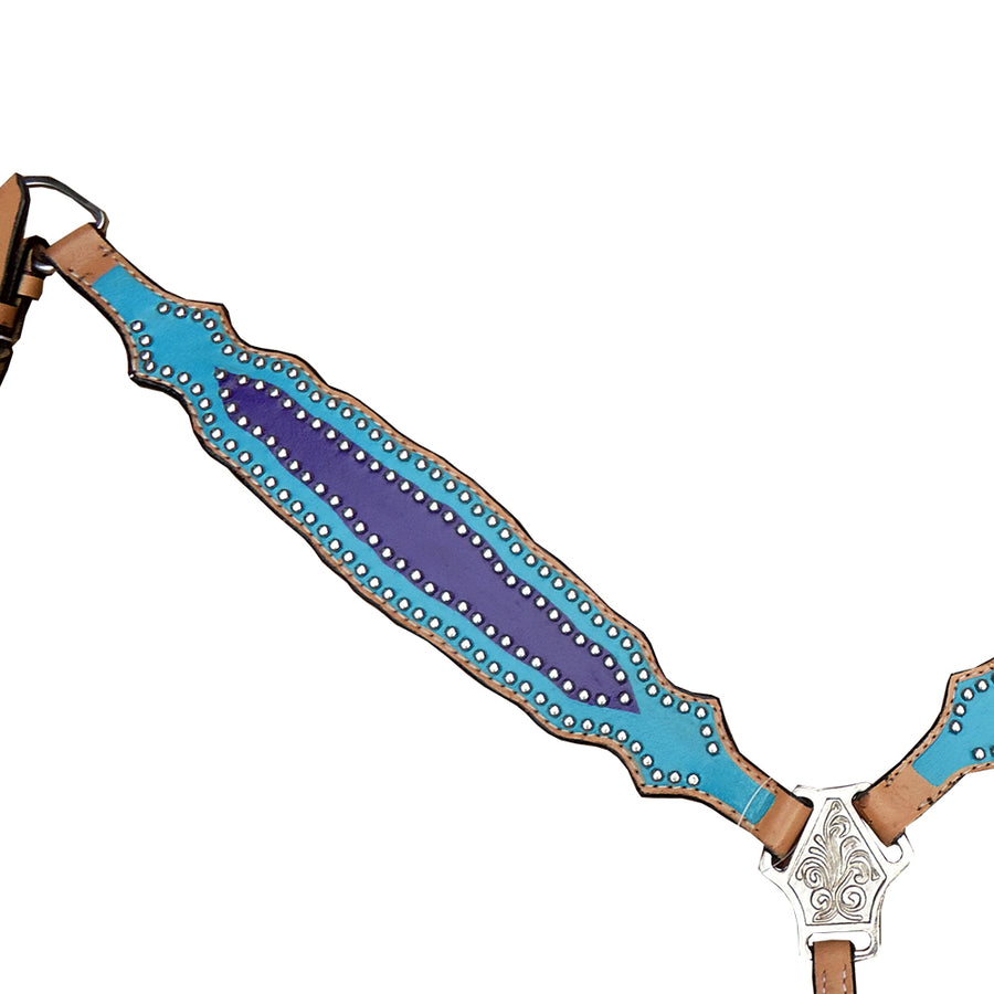 HILASON Western Horse Breast Collar One Ear Headstall Genuine Leather Blue | Headstall Bridle for Horses Western | Horse Headstall Bridle | Western Headstalls Bridle for Horses