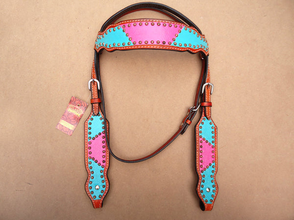 Western Headstall Horse Tack Bridle American Leather Pink Hilason