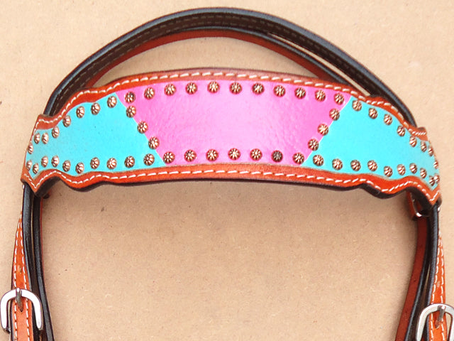Western Headstall Horse Tack Bridle American Leather Pink Hilason