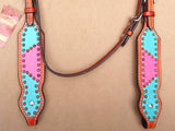 Western Headstall Horse Tack Bridle American Leather Pink Hilason