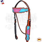 Western Headstall Horse Tack Bridle American Leather Pink Hilason