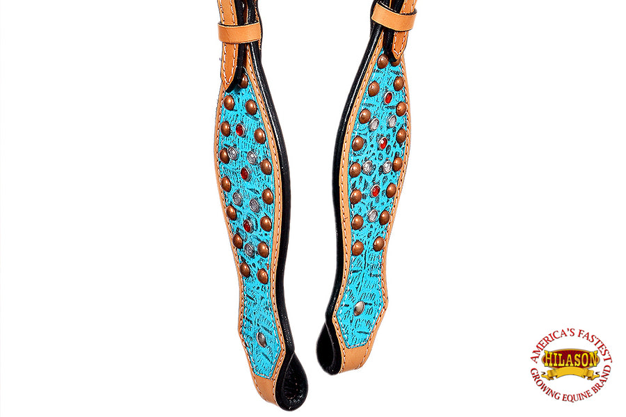 HILASON Western Horse One Ear Headstall Bridle American Leather Crocodile | for Horses Headstalls