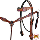 HILASON Western Horse Genuine American Leather Headstall & Breast Collar Set Brown