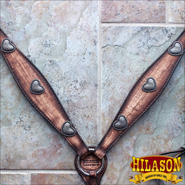 Hilason Western Horse Breast Collar Headstall American Leather Antique Brown Heart