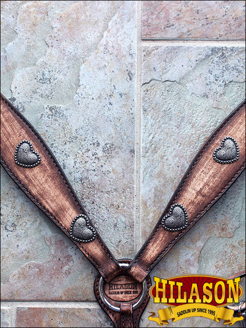 Hilason Western Horse Breast Collar Headstall American Leather Antique Brown Heart