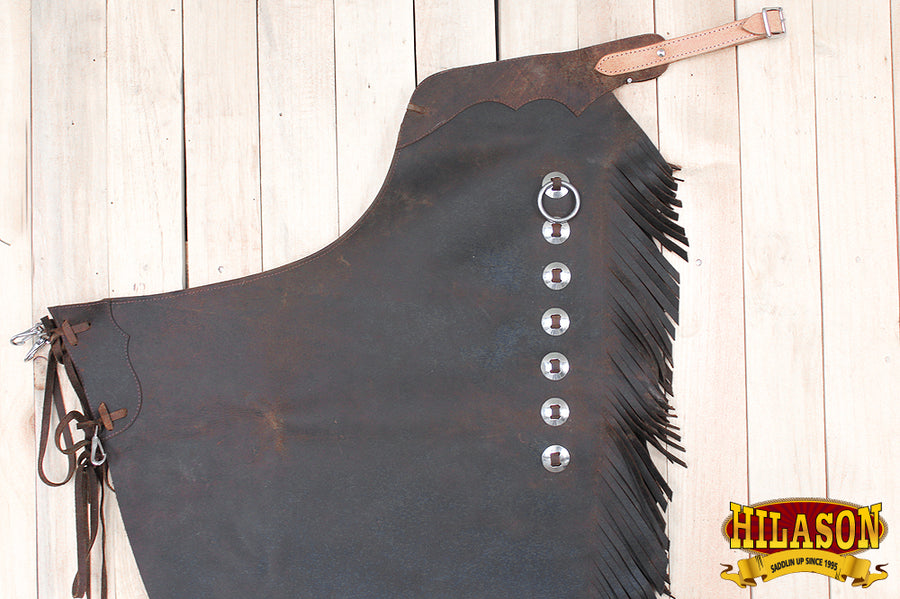 HILASON Handmade Working Genuine Leather Chinks Dark Brown | Chaps Western Riding for Adults Hand Tooled Adult