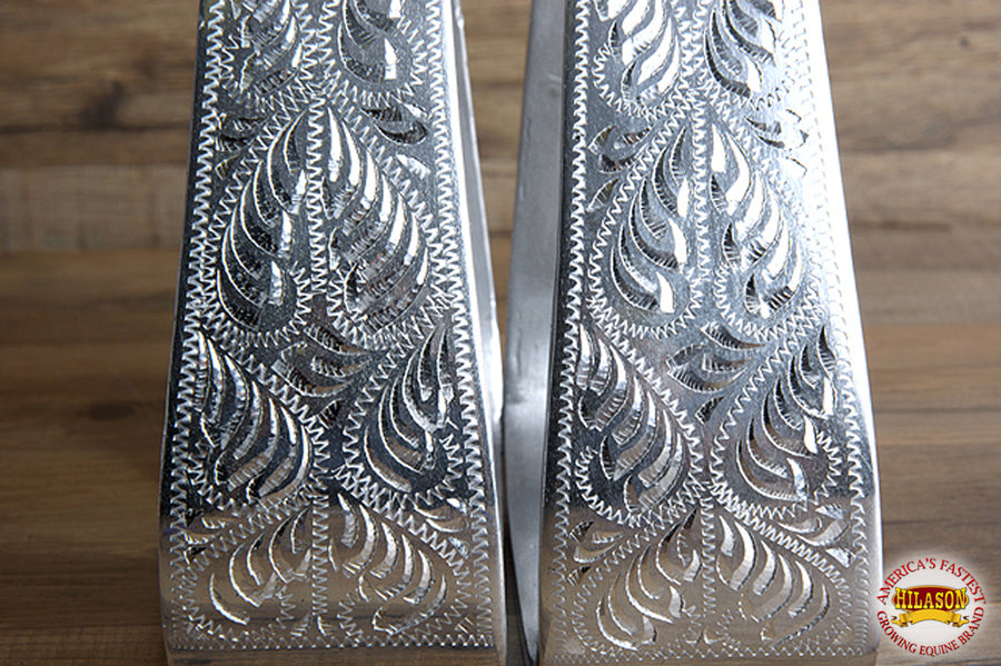 HILASON Horse Western Saddle Stirrup Tack Engraved Aluminum Angled Slanted Stirrups | Riding Rider Safety