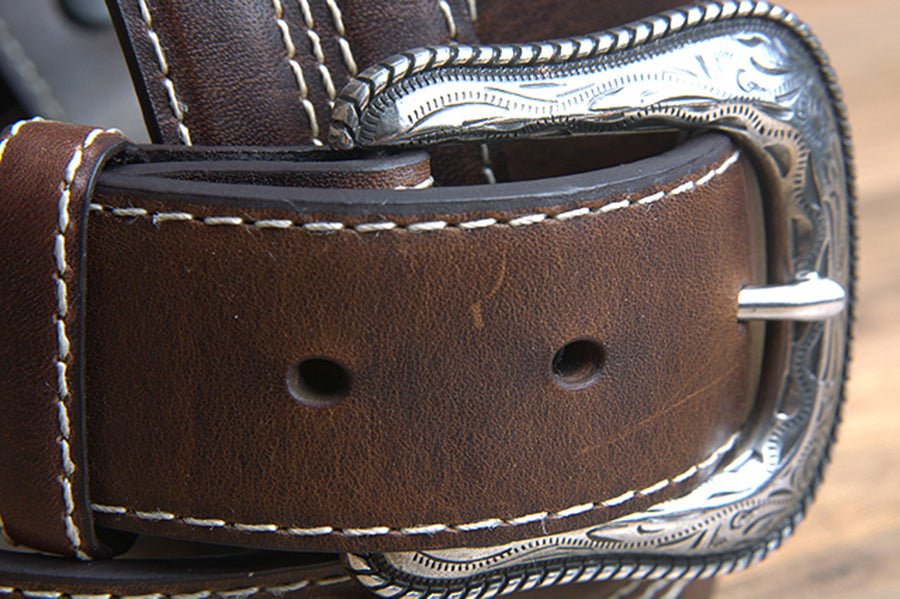 42" Roper Silver Buckle Leather Mens Belt 1-1/2" Wide Brown