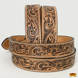 HILASON Western Genuine Leather Belt for Men Women Cowboy Cowgirl Handmade Unisex Full Grain Heavy Duty Floral Tooled Belt
