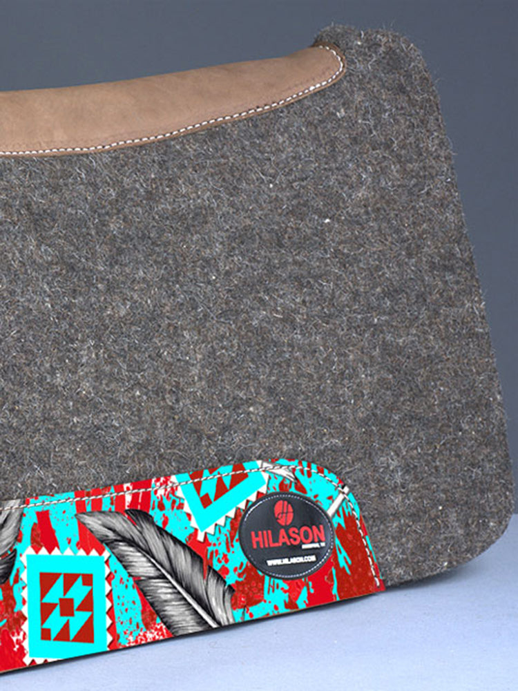 HILASON Western Wool Felt Horse Saddle Pad W/ Distressed Wear Leather Made in USA | for Horses
