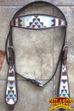 HILASON Western Horse Headstall Bridle American Leather Brown Aztec | Horse Headstall | Horse leather Headstall | Western Headstall | Headstall for Horse