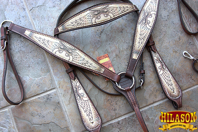 Hilason Western Horse Breast Collar Headstall American Leather Angel Wings