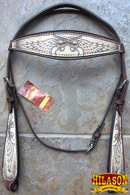 Hilason Western Horse Breast Collar Headstall American Leather Angel Wings