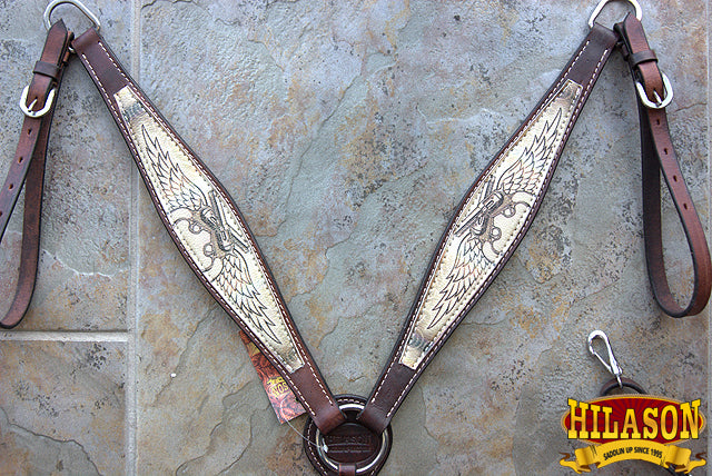 Hilason Western Horse Breast Collar Headstall American Leather Angel Wings