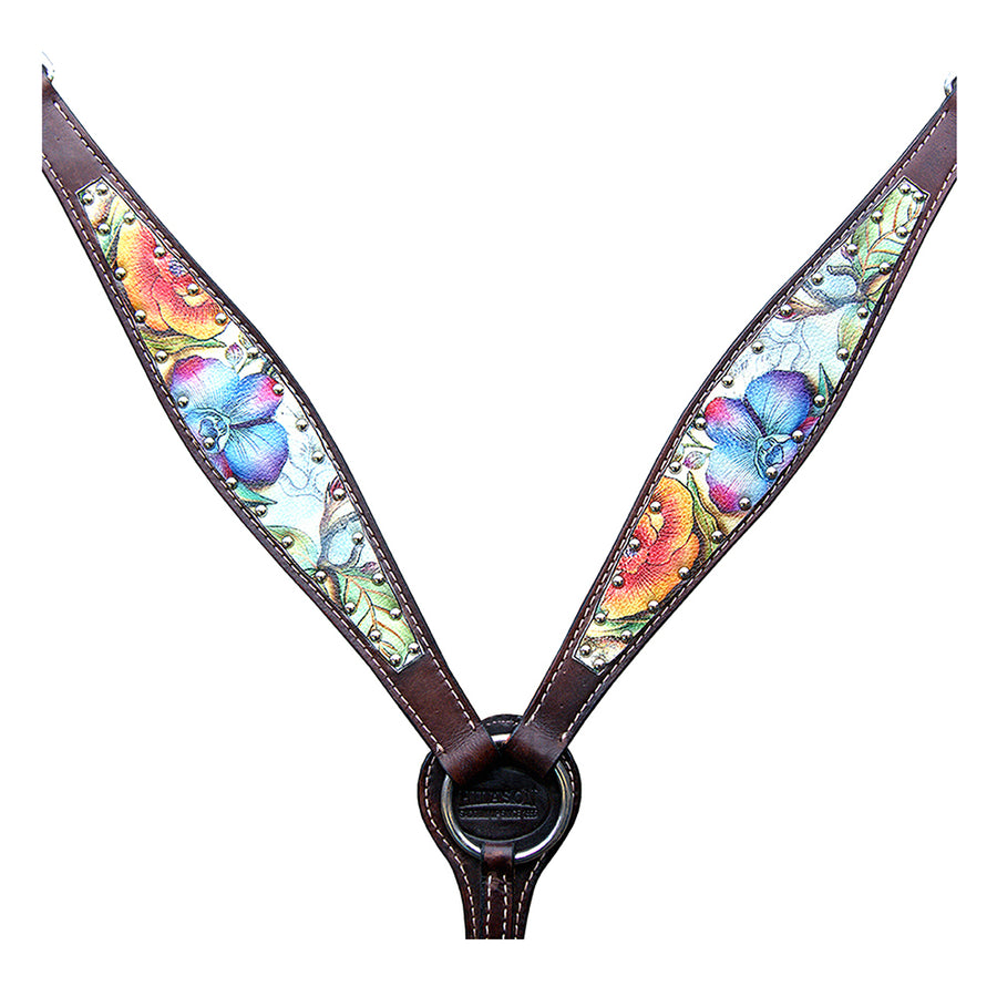Hilason Western Horse Breast Collar Headstall American Leather Dark Brown Floral