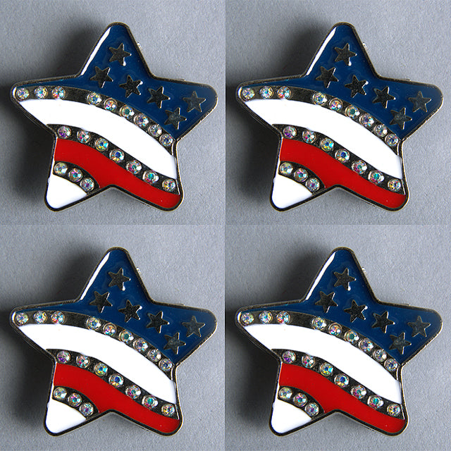 Western Screw Back Concho 1.5In Us Flag Star Crystal Bling Saddle Hilason