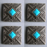 Western Screw Back Concho 1.25 In Antique Silver Turquoise Square Saddle