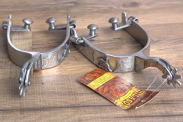 Hilason Western Mens Stainless Steel Brushed Cowboy Engraved Horse Riding Spurs