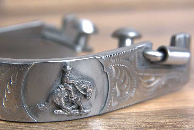 Hilason Western Mens Stainless Steel Brushed Cowboy Engraved Horse Riding Spurs