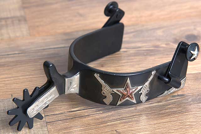 Hilason Western Black Steel Mens Cross Gun Star Horse Riding Show Spurs Pair